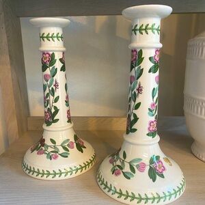 Portmeirion 'Botanic Garden' Vintage Candle Stick Holders Pair 9" Tall